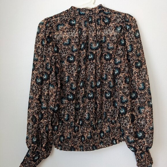 Rachel Roy Blouse Size XS Extra Small 2 Brown Floral Print - Picture 2 of 9
